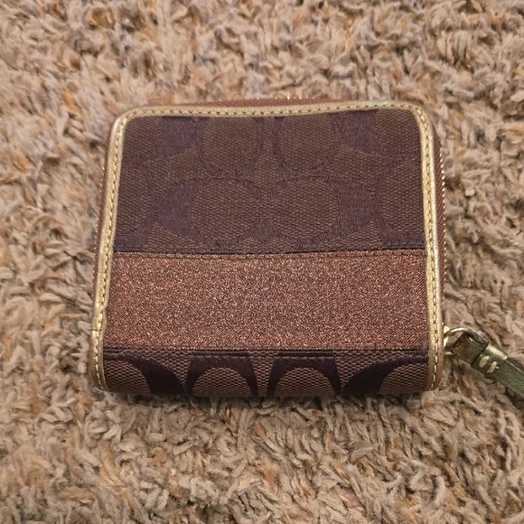 Coach Brown Signature Wallet with Gold Accents - Picture 2 of 12
